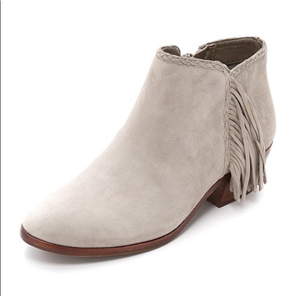 Sam Edelman Paige Fringe Booties in Putty, Size 10